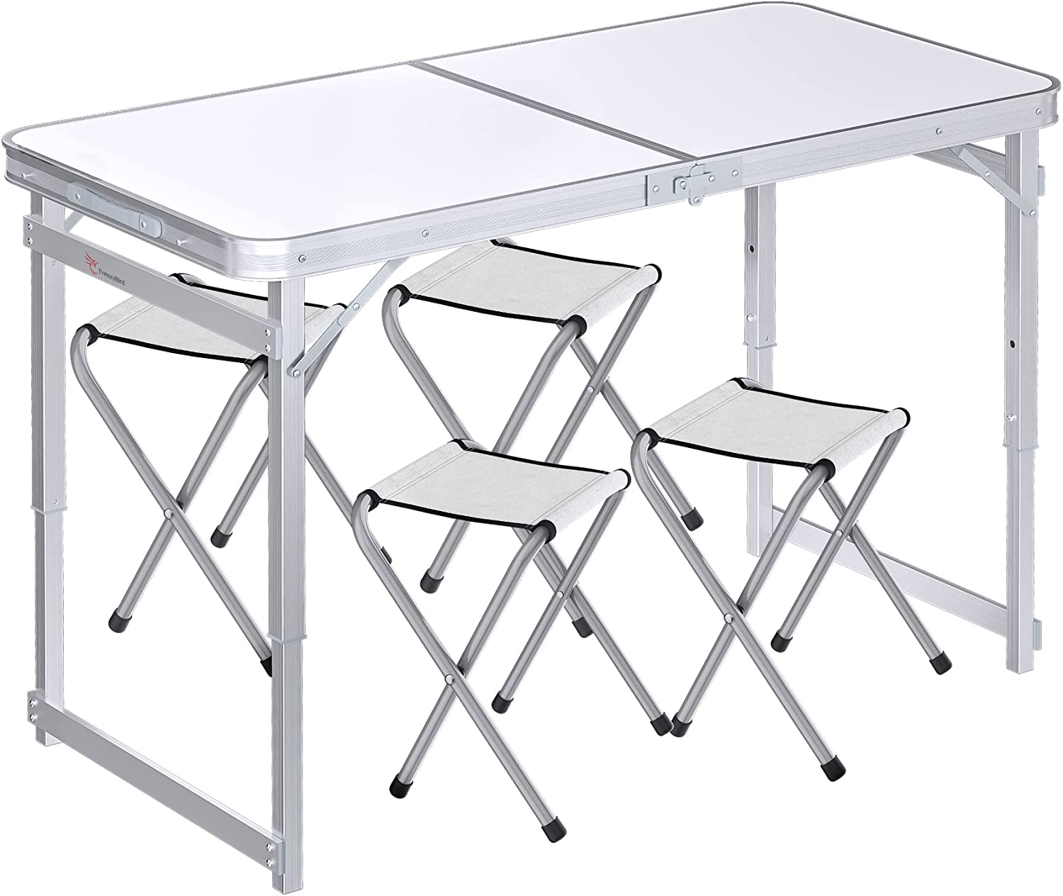 Folding Picnic Table with 4 Stools, Aluminum Table Oxford Mat Chair Set for up t