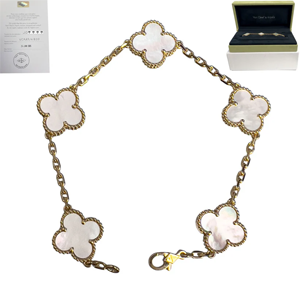 Van Cleef Arpels Vintage Alhambra MOP 5 Motif 18k Yellow Gold Bracelet BOX/CERT SKU: 500923